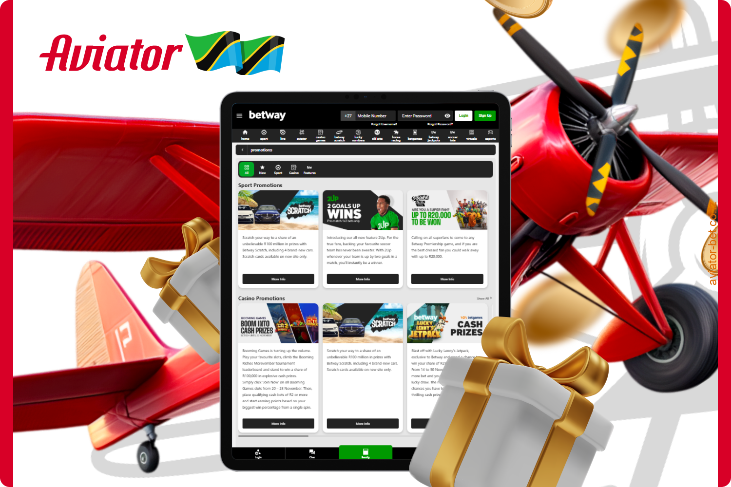 Kucheza Betway Aviator nchini Tanzania kunatoa chaguzi kadhaa za bonasi kuongeza mtaji wako