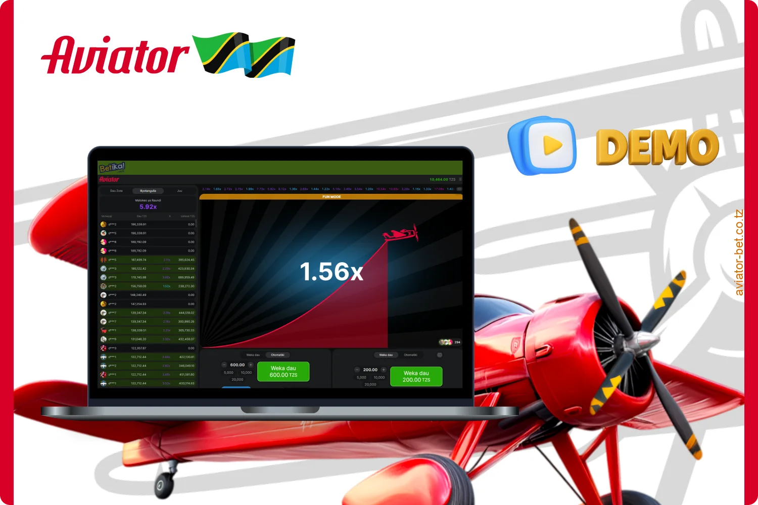 Toleo la demo la mchezo wa crash Aviator linapatikana bure kwenye Betika Tanzania