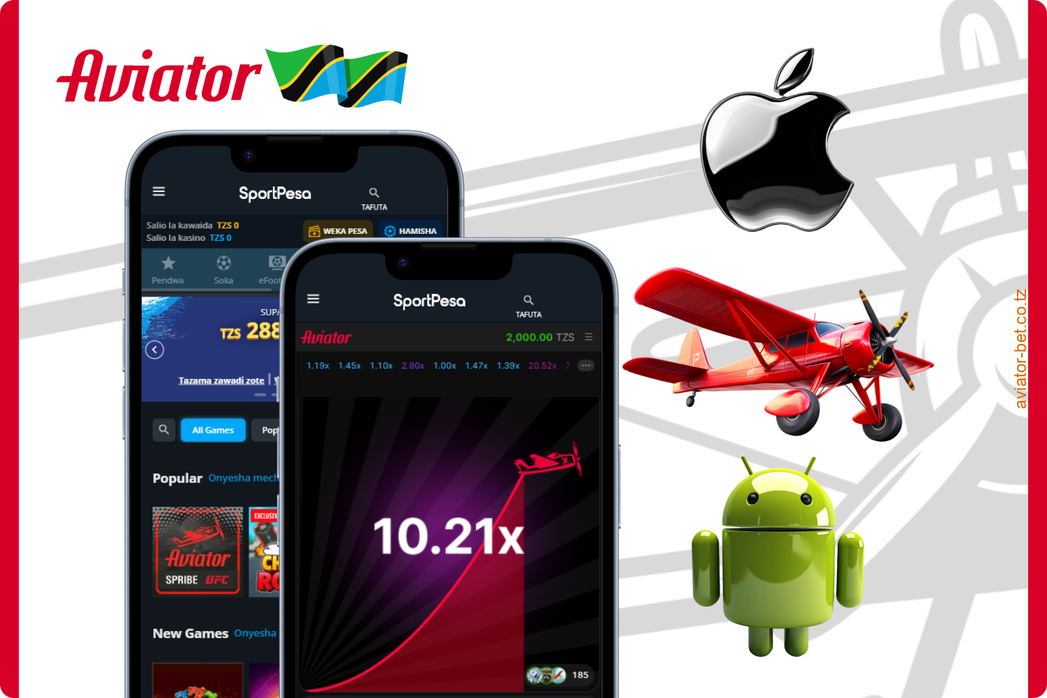 Programu ya SportPesa Aviator inafanya kazi vizuri kwenye vifaa vya Android na pia iOS